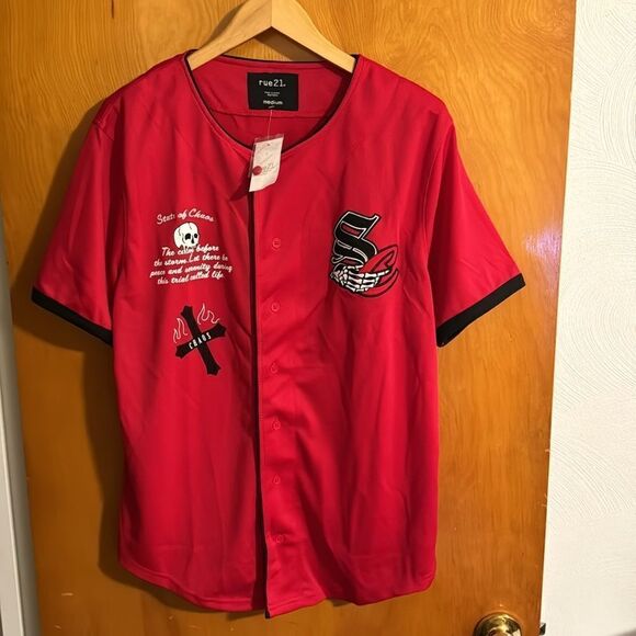 Red Baseball Jersey Mens Medium Rue21 Mesh - Picture 1 of 3